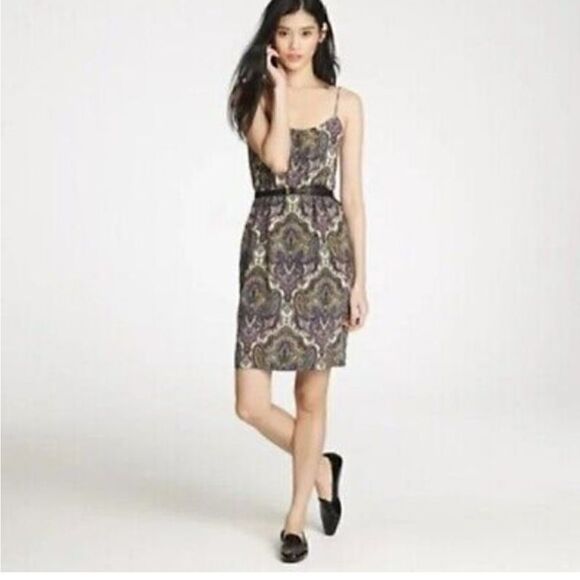 J CREW Silk Paisley Spaghetti Strap Dress Sz 0 - Picture 5 of 13